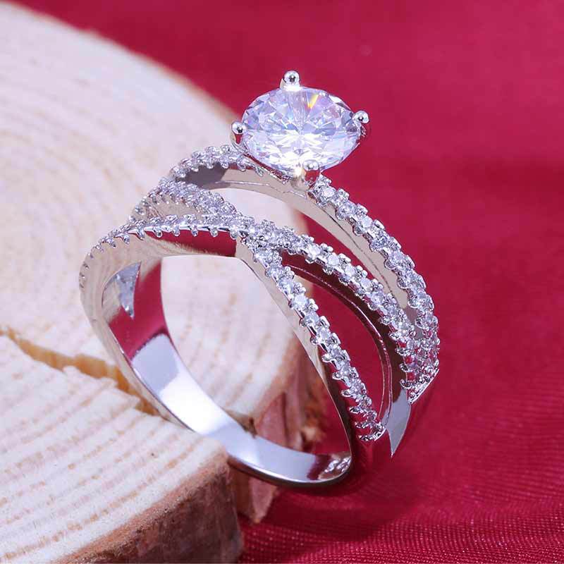 Lindon Classic Copper Alloy Zircon Ring Ladies Jewelry Wedding Promise Party Gift