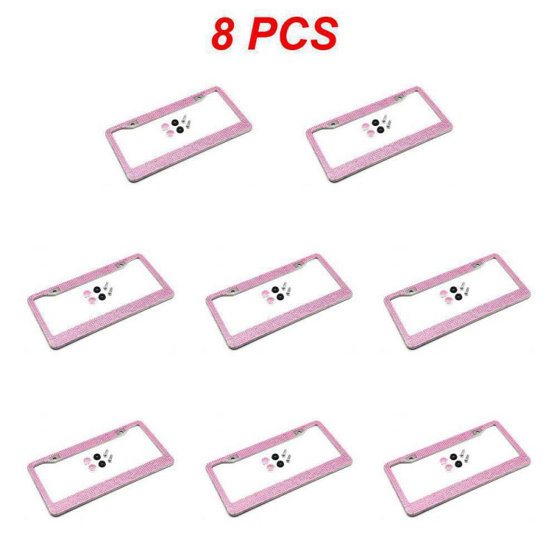 1~8PCS Bling Crystal License Plate Frame Women License Plate Frame License Cover Holder Rhinestone Car License Frame For USA