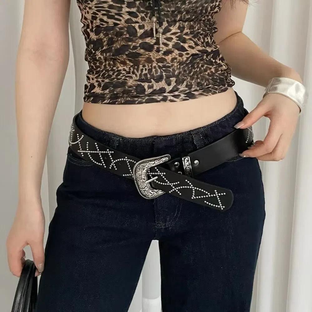 Gothic Buckle Waist Belt Black White Dress Jeans Belt Versatile Women's Belt  Spicy Girls