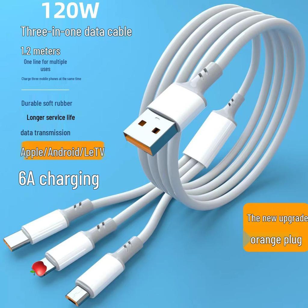 120W 3-in-1 Fast Charging Cable for Apple/Android/Type-C Devices