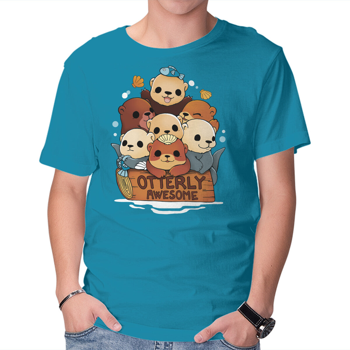 Unisex Crew Neck T-Shirt Otterly Awesome Graphic Short Sleeve Casual Tee XS