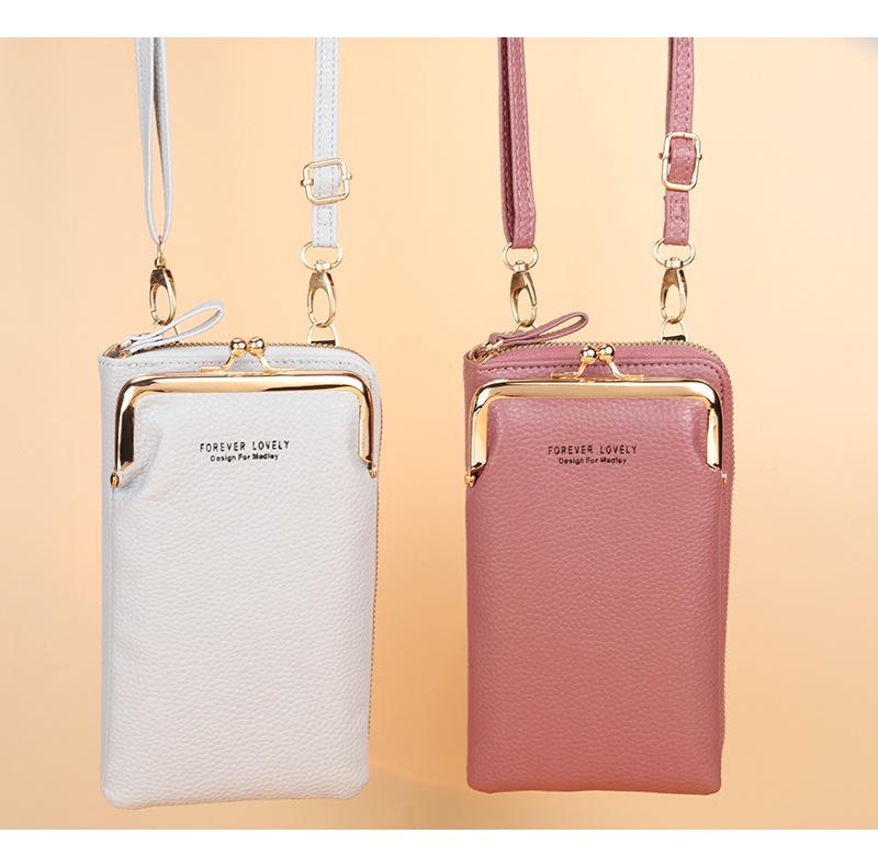 2022 Lychee Grain Solid Color Crossbody Shoulder Bag for Women - Korean Fashion Mobile Phone and Wallet Holder