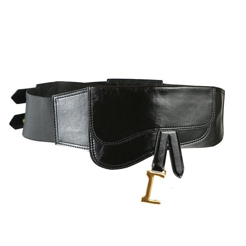 

Waist seal women s decorative dress with suit shirt fashionable and versatile, Korean version tunic leather wide belt saddle bag 105cm чорний