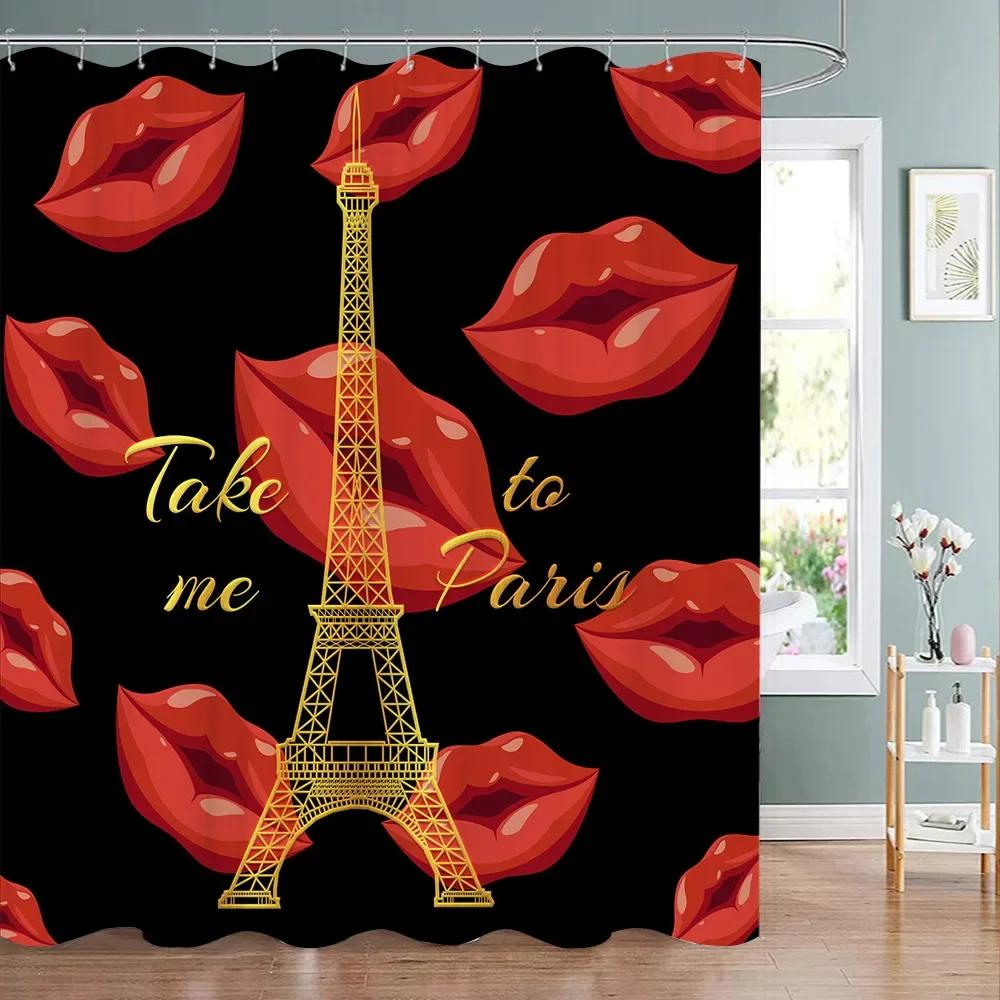 Valentine's Day Red Rose Shower Curtain Pink Red Love Tree Flower Polyester Fabric Washable Hanging Curtains Bathroom Decoration