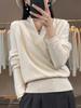 Women's 100% Pure Wool V-Neck Loose Pullover Sweater - Long Sleeve Knit Top for Autumn/Winter