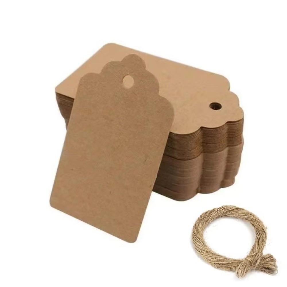 100Pcs Handmade DIY Scallop Label with String Kraft Paper Hang Tags Packaging Label  Crafts