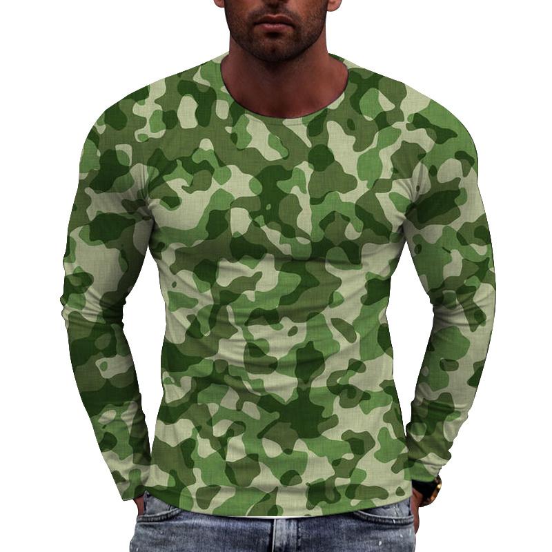 3D Printed Camouflage T Shirt For Men Hidden Tree Pattern Tees Spring Autumn Casual Loose T-Shirts Long Sleeves Round Neck Tops