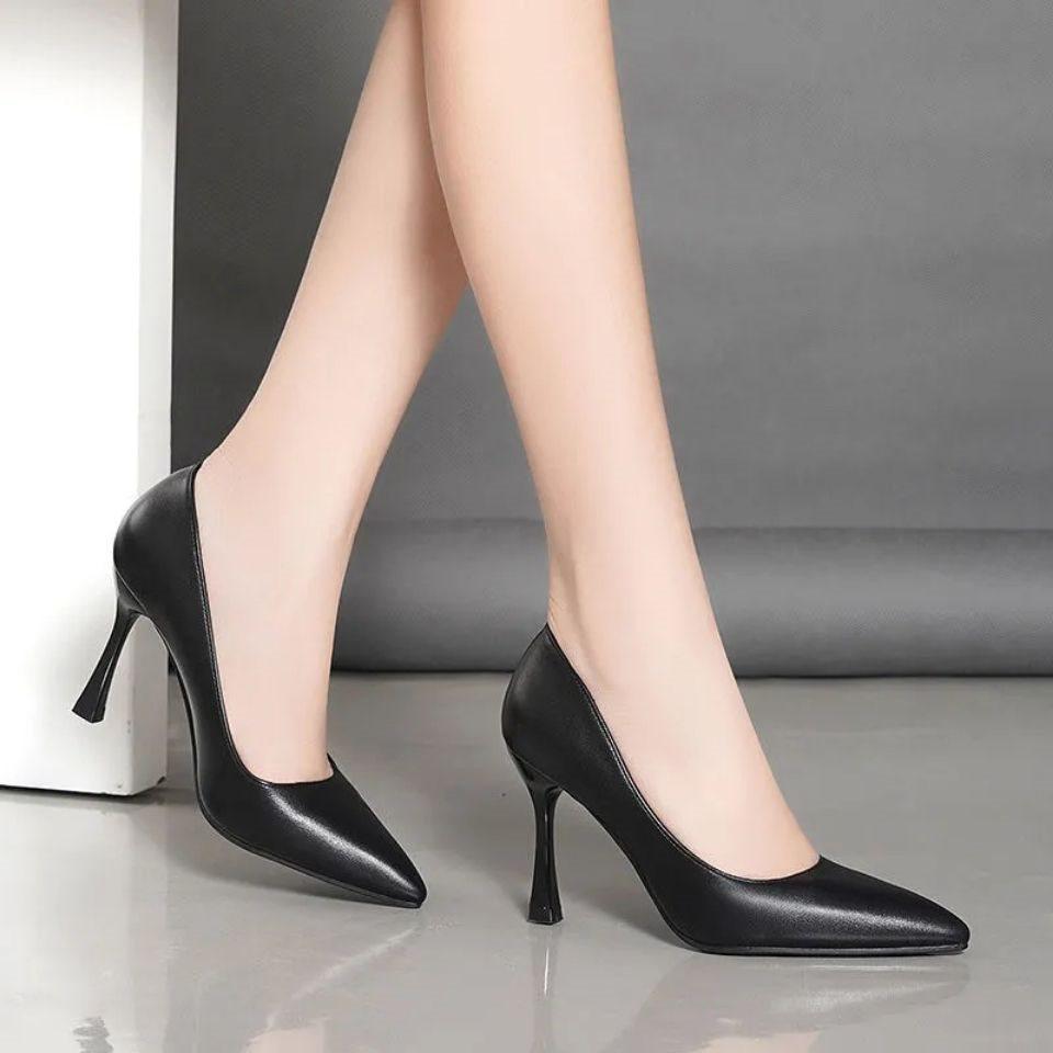 Genuine Soft Leather Pointed Toe Stiletto Heels - Comfortable Work & Etiquette Shoes for Spring/Autumn