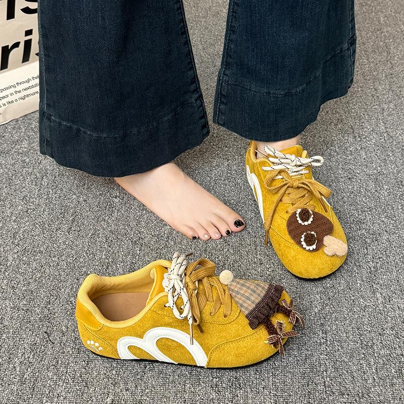 

Немецкие кроссовки на плоской подошве для женщин 2025 новая осень ретро повседневная спортивная обувь дышащая универсальная балетная обувь Forrest Gump для женщин 40 жёлтый