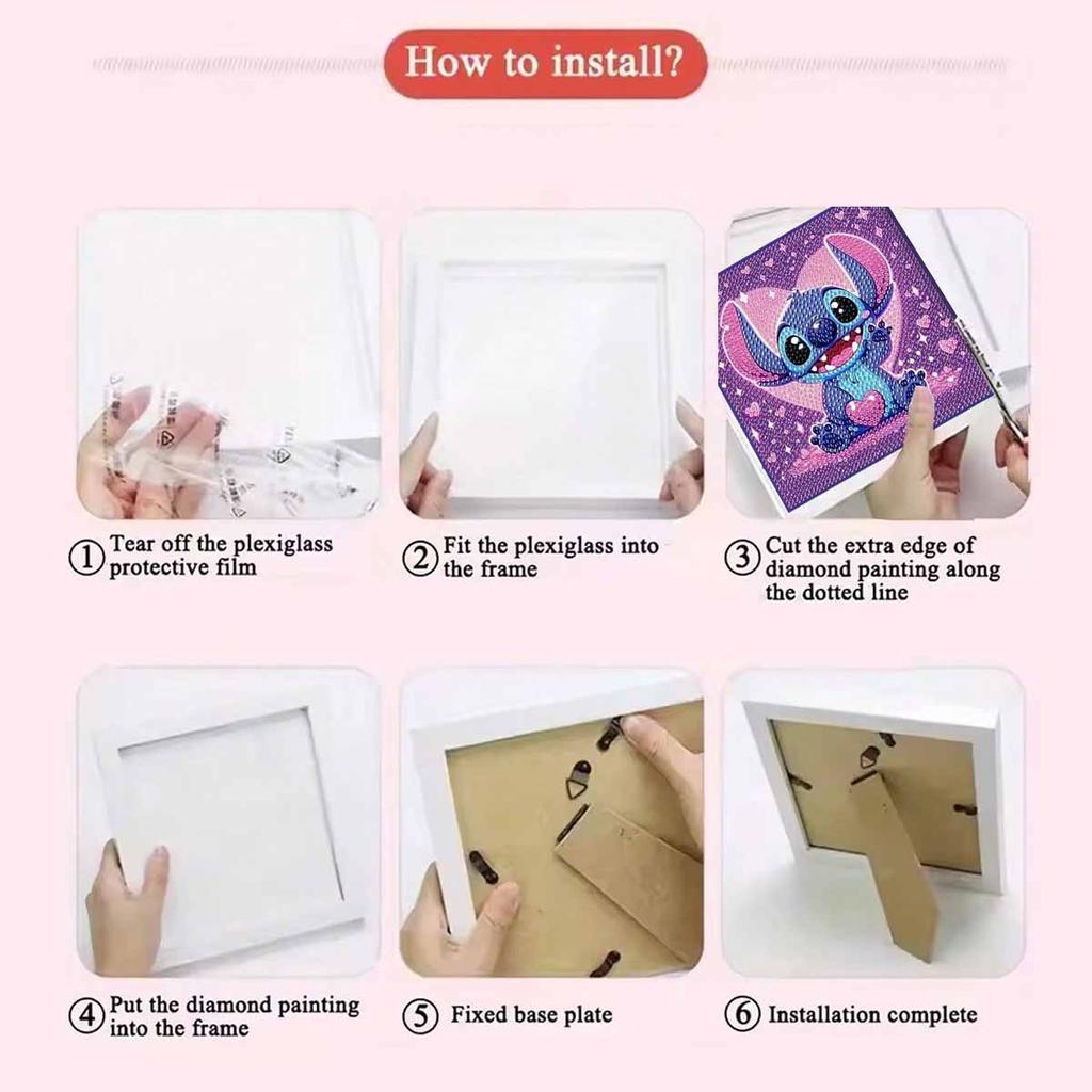 DIY Diamantmalerei-Set mit Rahmen, Stitch Vollkreis-Mosaik 5D DIY Kreuzstich-Set Heimdekoration mit Rahmen, Handwerks-Hobby-Sammlung