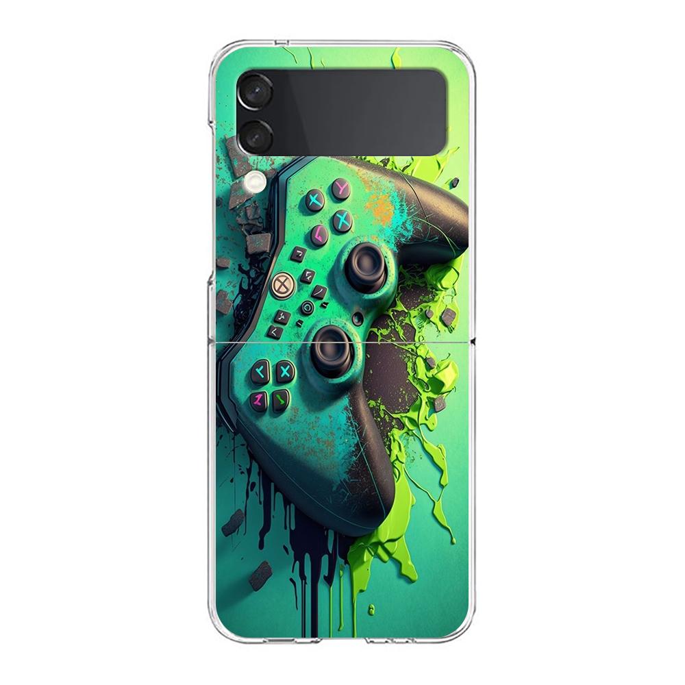 Phone Cover For Samsung Galaxy Z Flip 7 6 5 4 Case Transparent For Samsung Z Flip 3 Hard PC Foldable Bag Game Controller Graphic