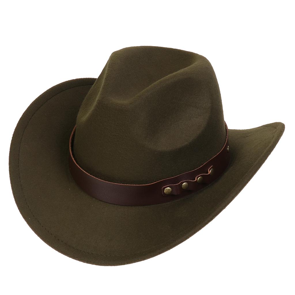 Women Men Western Cowboy Hat, Wide Curved Brim Felt Cowgirl Hat, Vintage Jazz Riding Hat, Removable Hat Belt, Head Circumference 56‑58cm