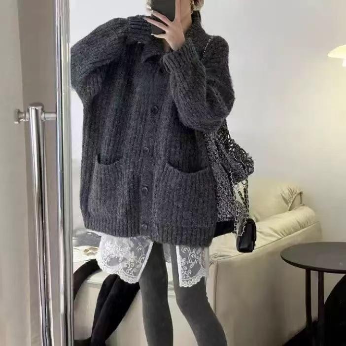 Autumn and winter Korean lazy style turtleneck sweater jacket women's 2025 new design loose knitted cardigan women