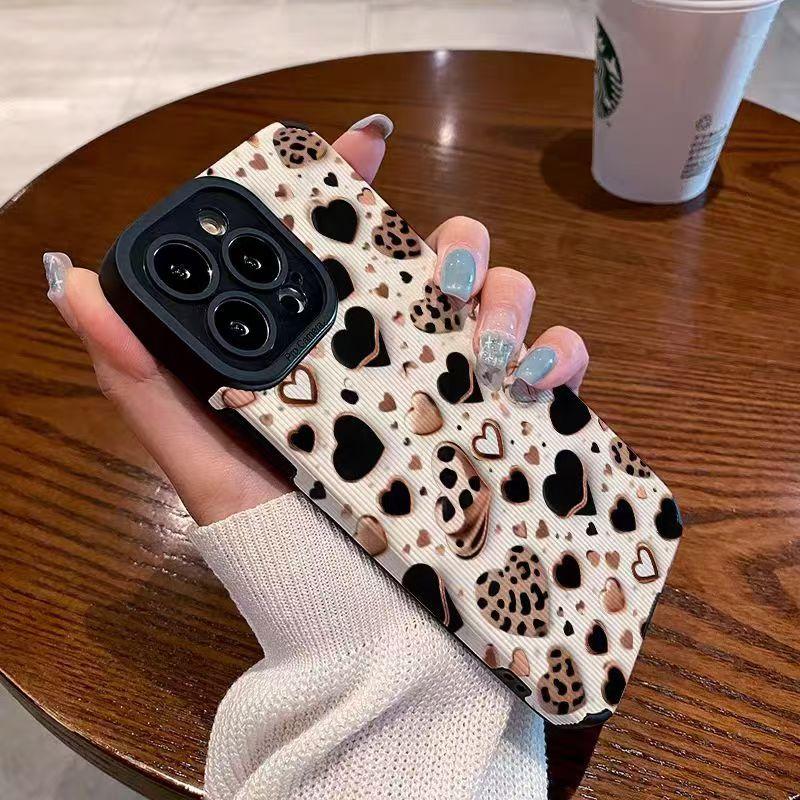 

Модний силіконовий чохол на весь екран Серце для iPhone 15 16 Pro Max 11 12 13 Mini 14 Plus X XS XR 7 8 Plus SE Леопардова шкіра For iPhone16 Pro Max
