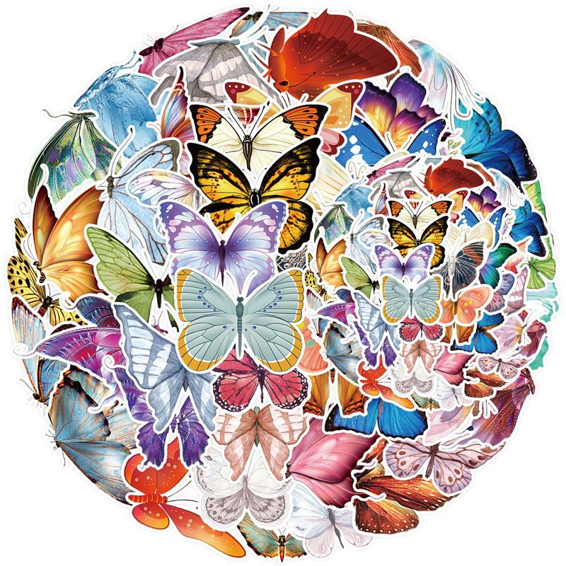 50Pc Colorful Butterfly Stickers Skateboard Stickers Extreme Sports Stickers Trolley Case Guitar Mug Notebook Trend Stickers