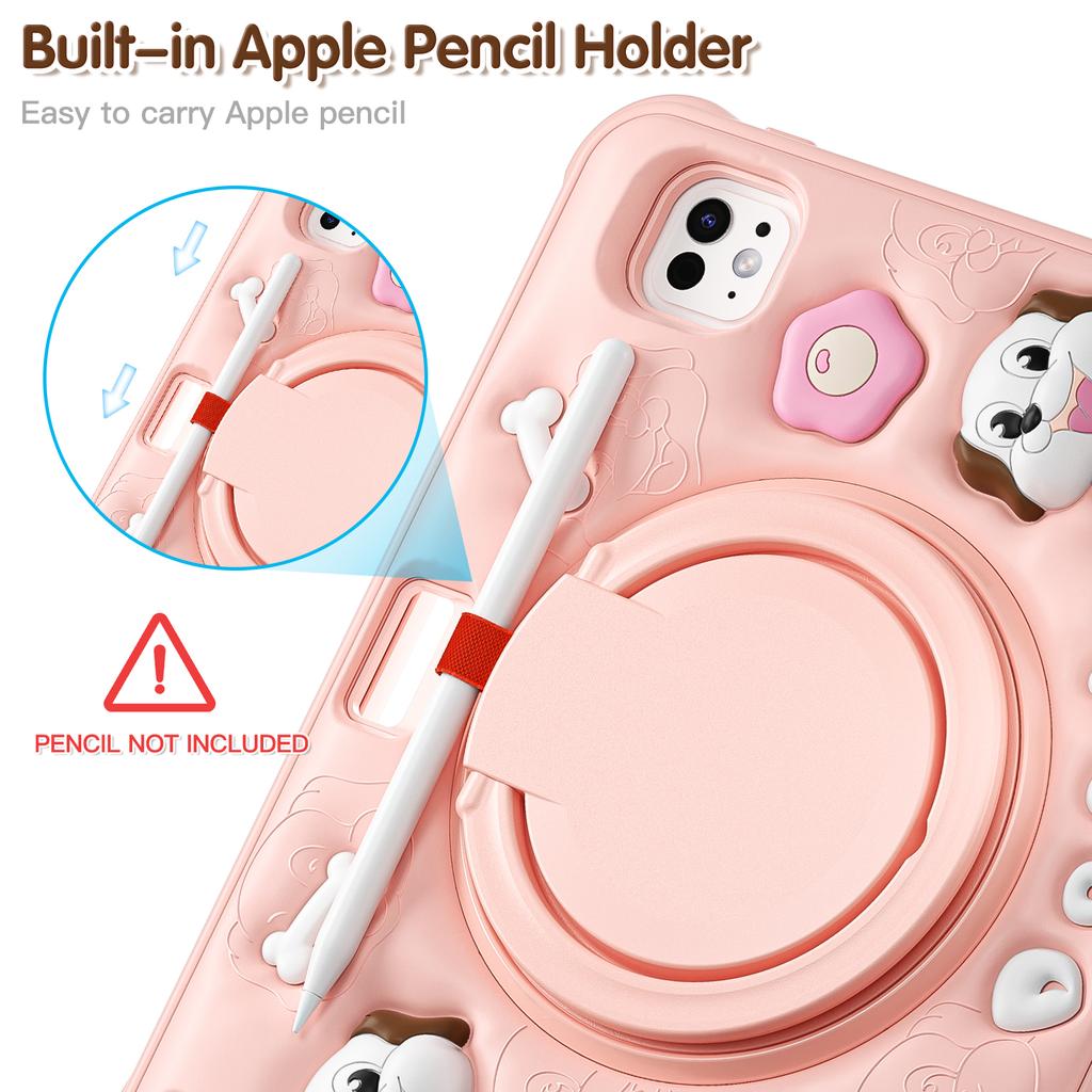 For iPad Pro 11 (2025)/11 (2024) Case with Shoulder Strap Cute Dog Kickstand PC+Silicone+TPU Tablet Cover