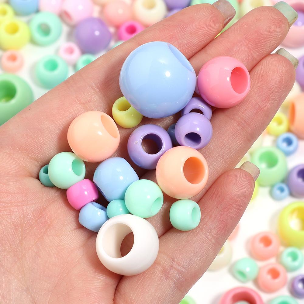 10-200pcs Acrylic Big Hole Beads Candy Color Round Loose Beads for DIY Jewelry Making Bracelets Necklace Keychain Accessories