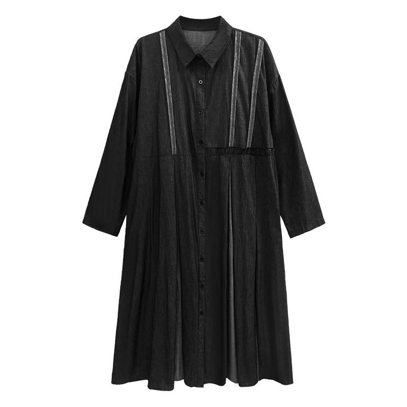 

XITAO лоскутное однобортное платье женское индивидуальное модное свободное платье с воротником-поло и длинными рукавами, новинка Кореи ZY8149 One Size чёрный