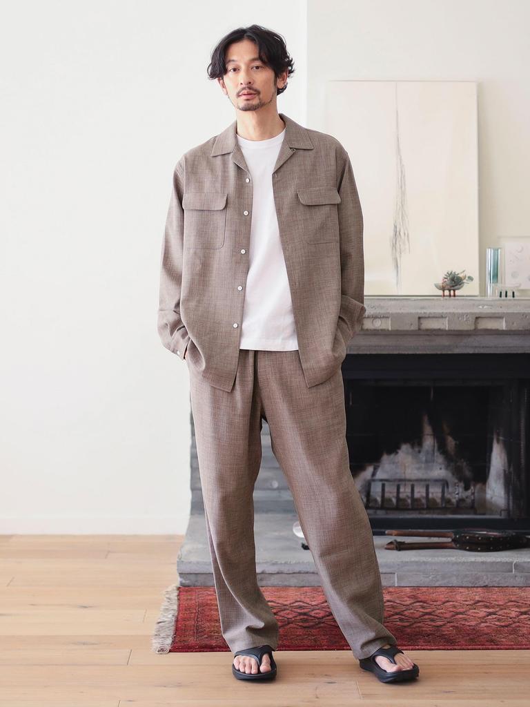 B.:MING LIFE STORE by BEAMS Herrenhemd mit offenem Kragen in Leinenoptik, Größe M, TAUPE, Größe L/S, Geeignet zur Koordination