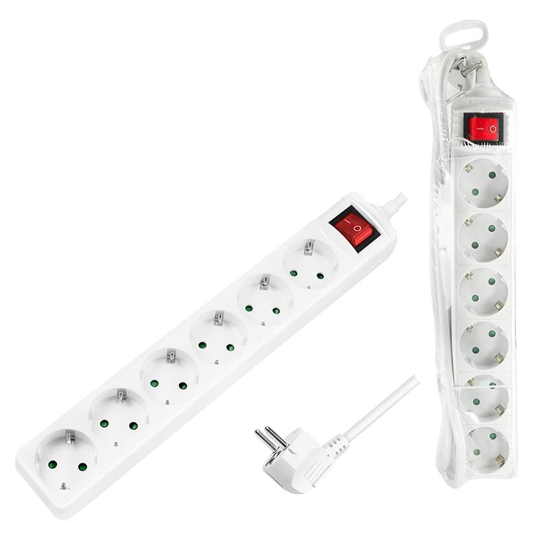 LogiLink LPS202 6-Way Power Strip with Switch, 1.5m, White