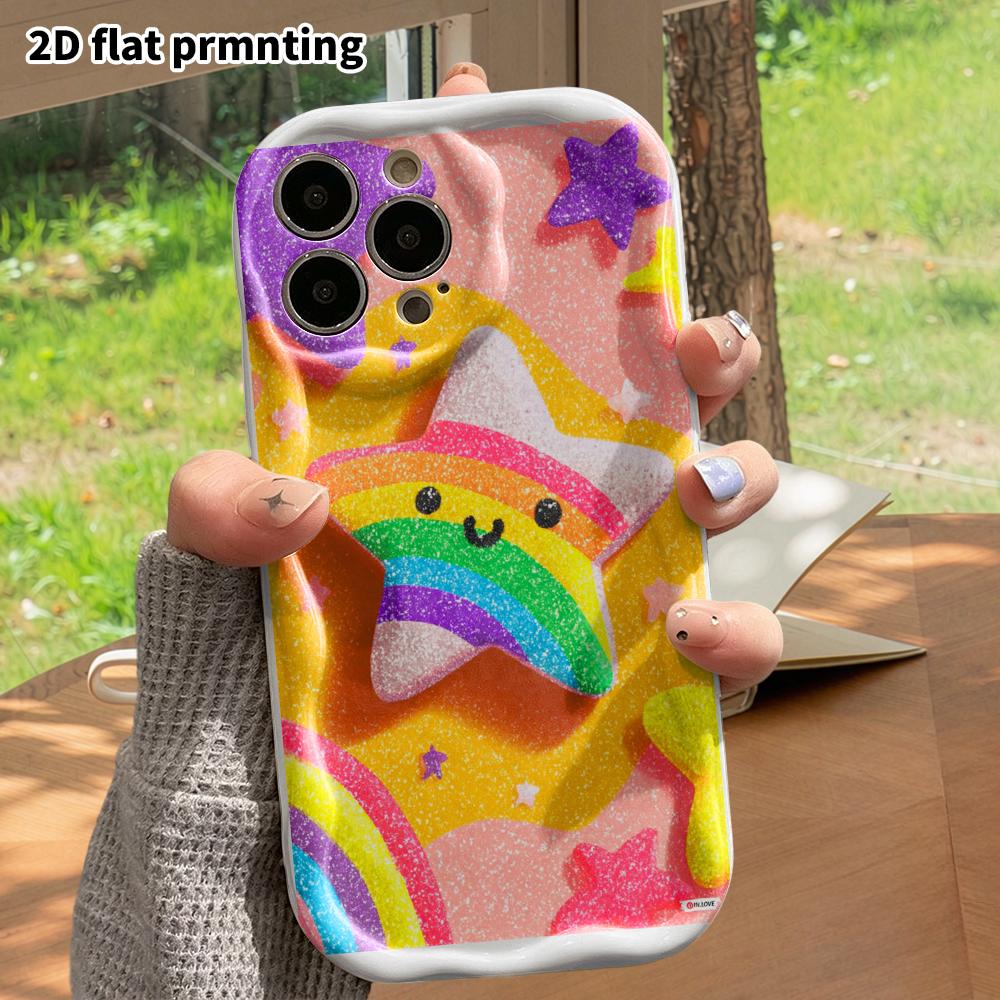 Phone Case: 2D Flat, Suitable for iPhone 18 17 16 15 14 13 12 Pro, Rainbow Glitter Stars, Perfect Christmas and Halloween Holiday Gift