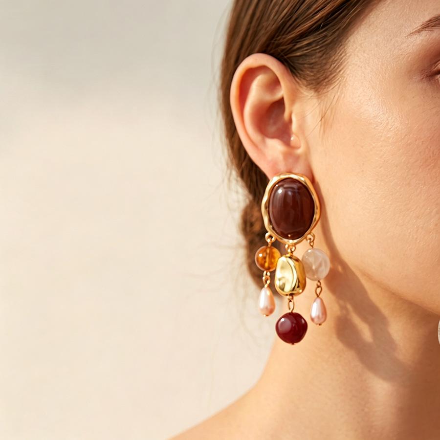 European and American Jewelry Geometric Bohemian Setting Gemstone Earrings Geometric High-end Pendant Design Earrings