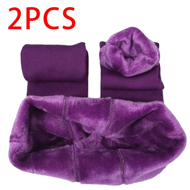 

2 шт. в партии зимние леггинсы женские большие размеры с высокой талией толстые теплые бархатные узкие леггинсы однотонные брюки XL фиолетовый