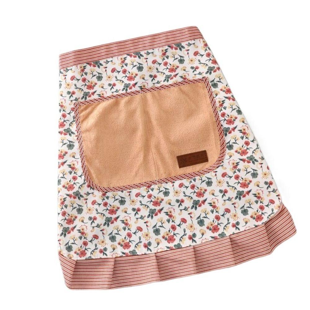 Durable Korean Style Floral Waist Apron Polyester Exquisite Half Apron with Pocketed Stain-resistant Cooking Apron Kitchen светло-розовый