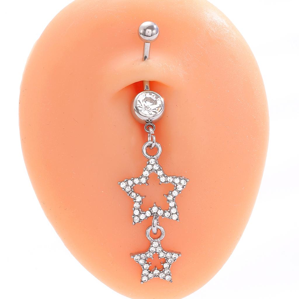 CZ Cross & Heart Belly Button Ring Set, Gold & Silver Tone Dangling Navel Piercing Jewelry