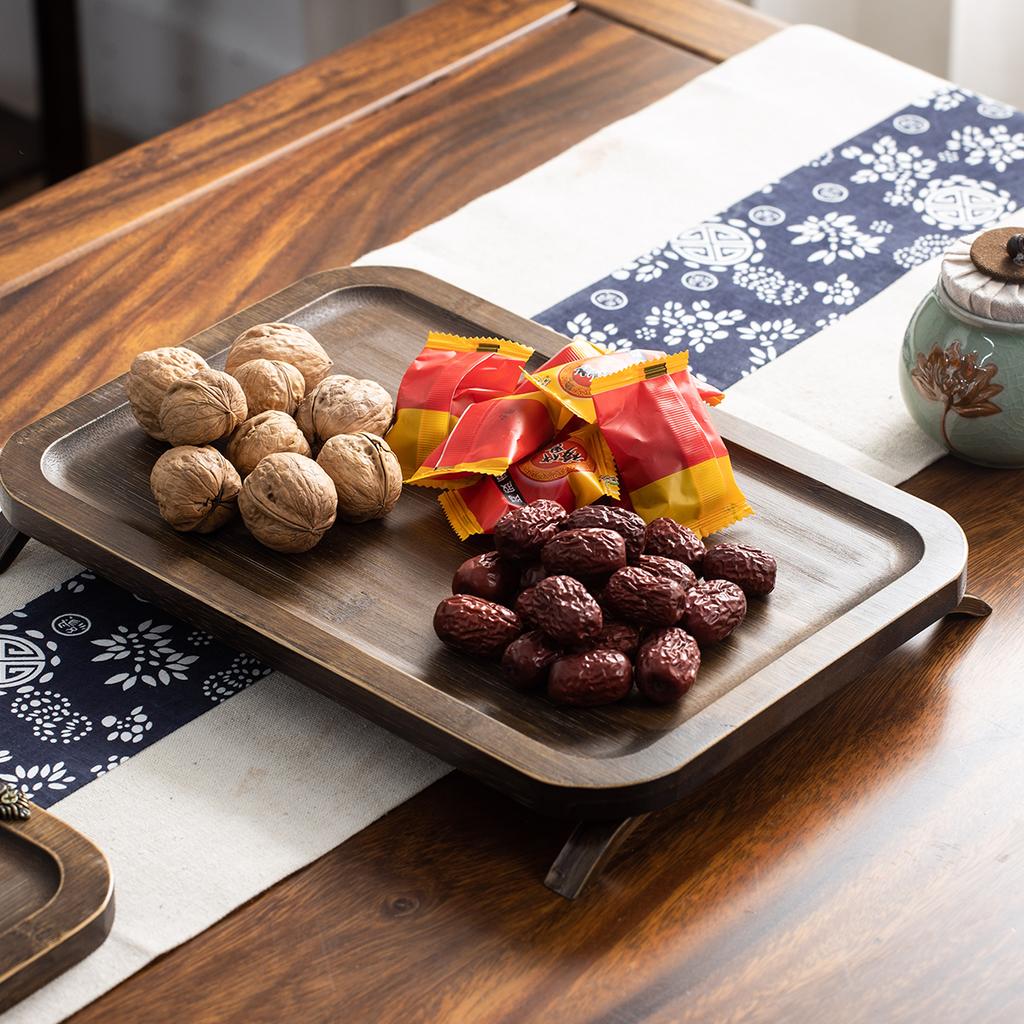 Square Bamboo Food Tray with Classic, Legs and Carrying Handle Eco-friendly Tea Tray for Item Storage