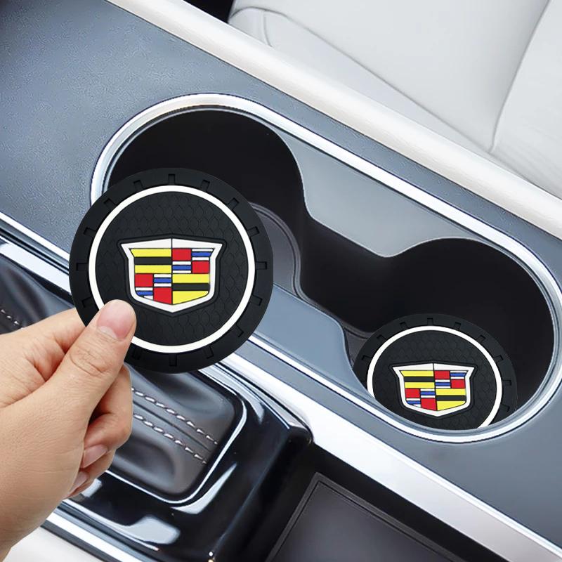 Car Stickers Coasters Silicone Water Cup Pads Non-Slip Mats Universal For Cadillac Escalade Tiburon Deville Seville XT5 XTS CTS BLS SLS DTS SRX Metal