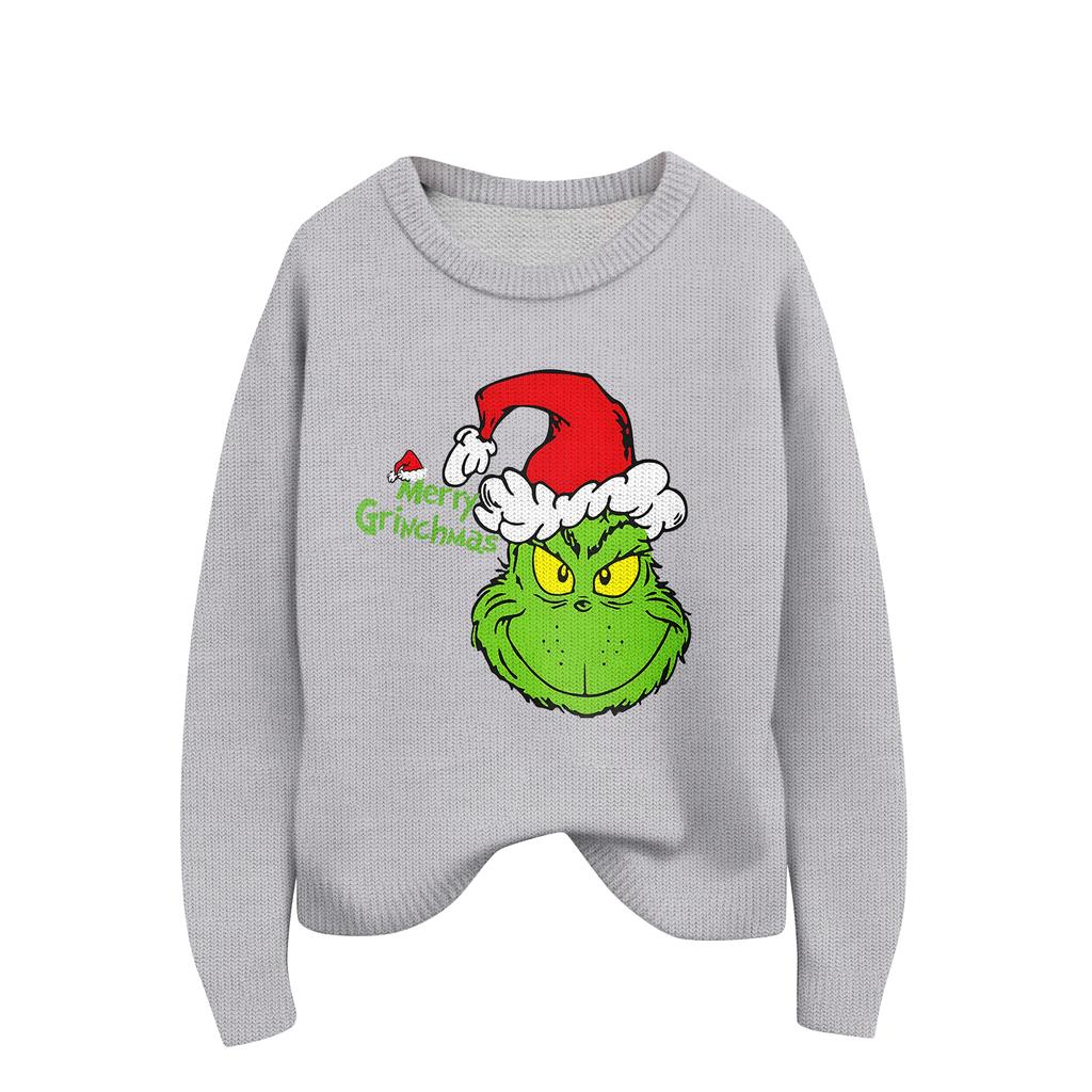 Women's Christmas Print Cardigan Long Sleeve Round Neck Knit Top