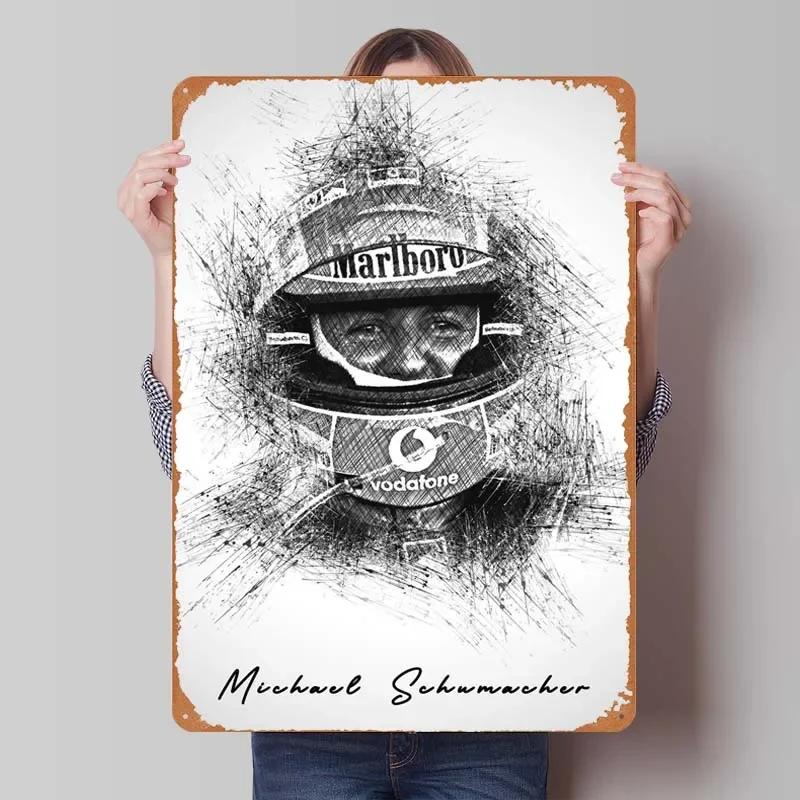 Michael Schumacher Metalowy Znak Plakaty Wyścigowe Dekoracja Dekoracja Ścienna Dekoracja Pokoju Dziennego Mężczyzna Vintage Elementy Dekoracyjne do Domu Mural Artystyczny
