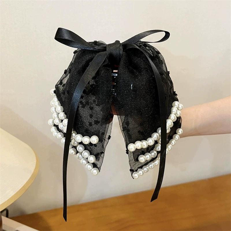 1PC Hairpin for Women Girls Hair Claw Multi-layered Bow Hair Clips Fashion with Pearl Stain Bow Ribbon
