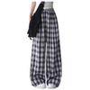 Women's Blue Ice Silk Plaid High-Waisted Wide-Leg Pants - Spring/Summer 2026 Collection