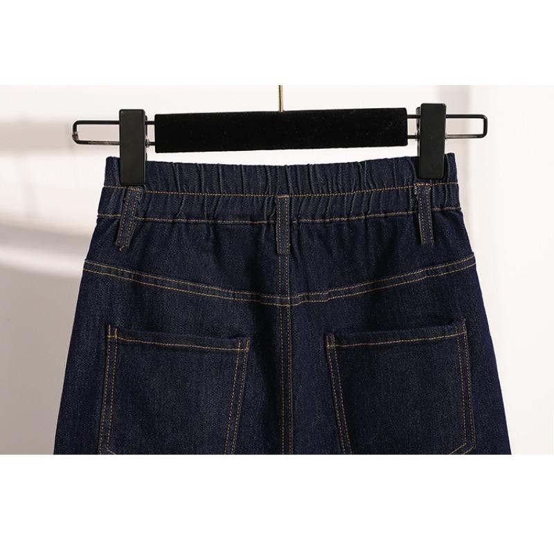 DIMANAF 2025 New Plus Size Women Shorts Pants Summer Loose Jeans Short Basic High Waist Solid Pants Elastic Waist