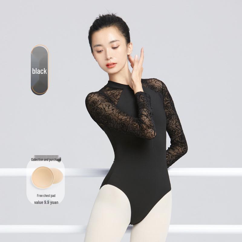 

Autumn Flocking Ballet & Gymnastics Leotard for Girls & Adults - Stand Collar & Figure Skating Practice Wear XXL