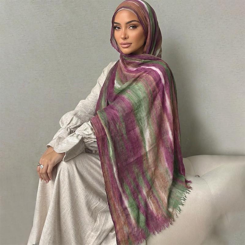Ramadan Watercolor Modal Hijab Women Bohemian Watercolor Soft Muslim Hijabs Floral Breathable Shawl Wrap Scarf Headscarf Warm