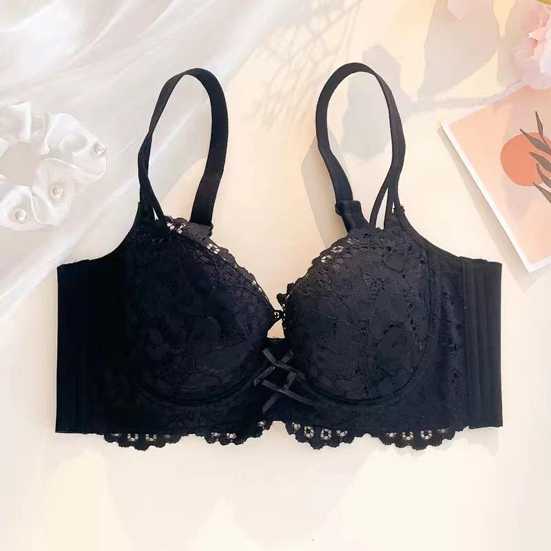 Black Lace Push Up Bra with Bow Details and Adjustable Straps S чёрный