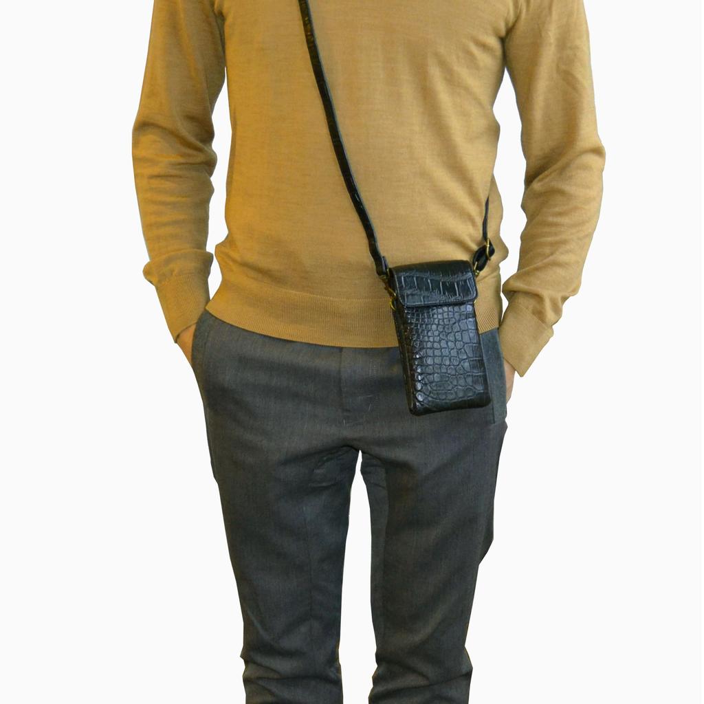 Roberto Ricci Echte Krokodilleder Smartphone Reise-Gadget Zubehör Schwarzer Beutel, Beutel, Beutel, Beutel, 10x18x3.5cm,