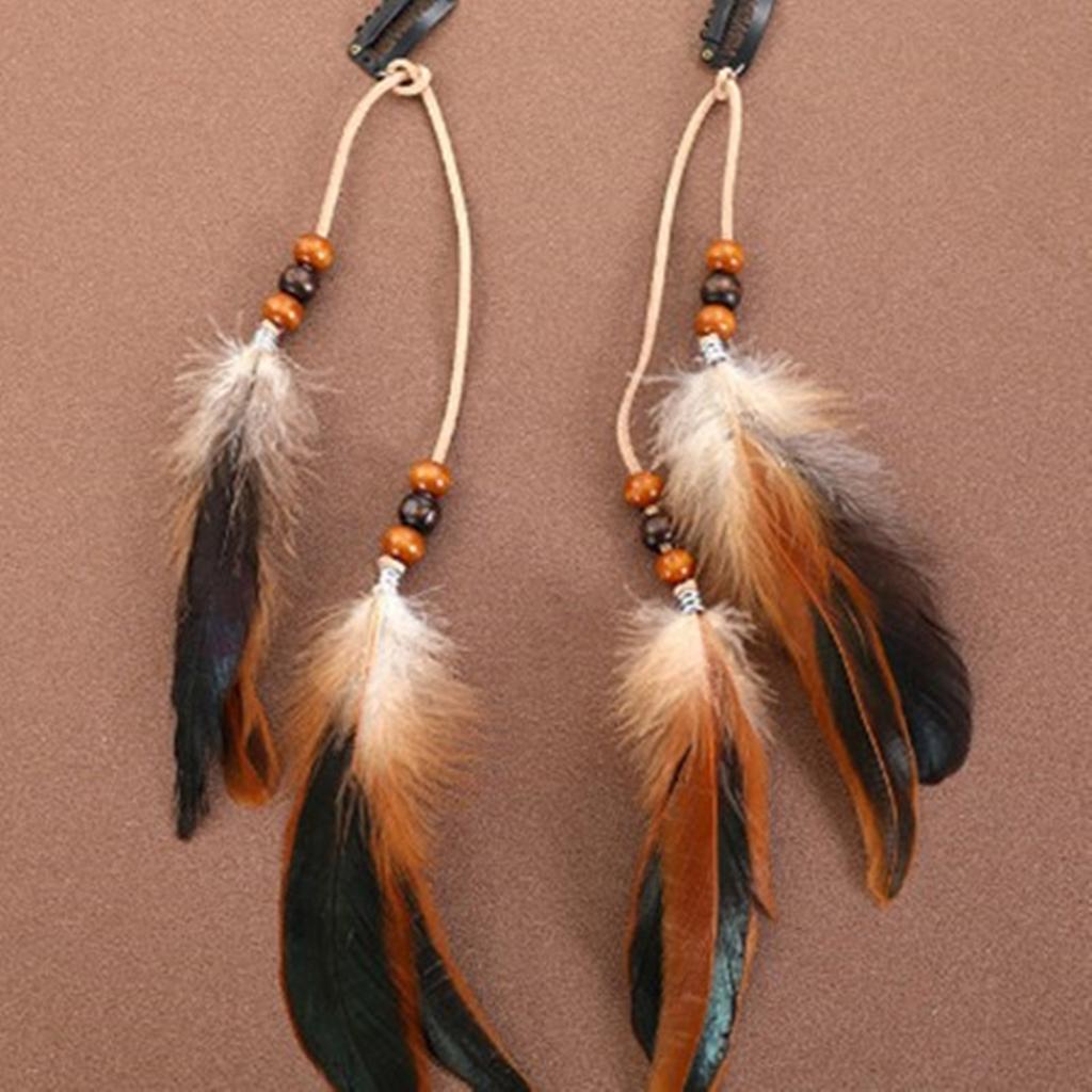 Bohemian Feather Tassels Hair Clip Long Headband for Women Vintage Ethnic Style Accessory for Festivals and Parties