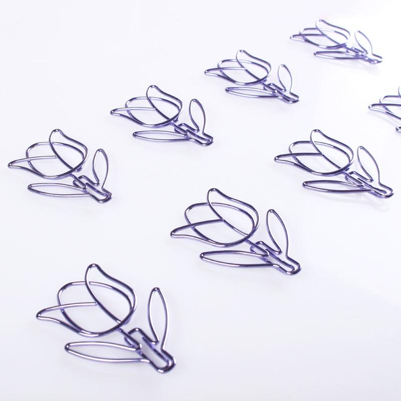 12 sztuk/pudło fioletowy spinacz do papieru zakładka w kształcie tulipana artykuły papiernicze do albumu pamiętnika DIY Office Student Mar