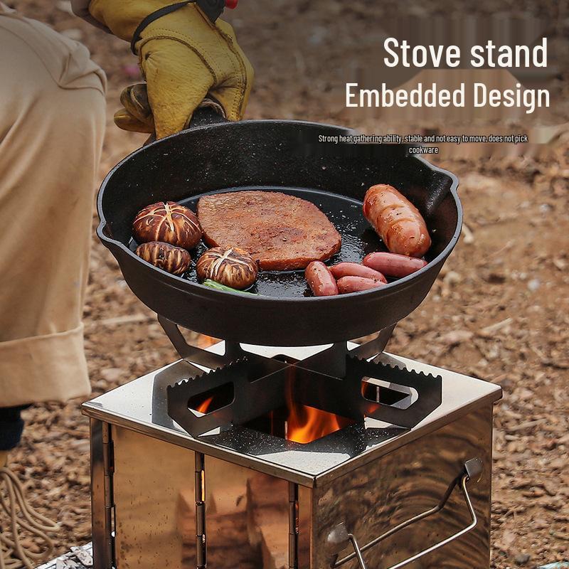 Compact Outdoor Folding Charcoal BBQ Grill - Stainless Steel Wood Stove for Camping and Picnics