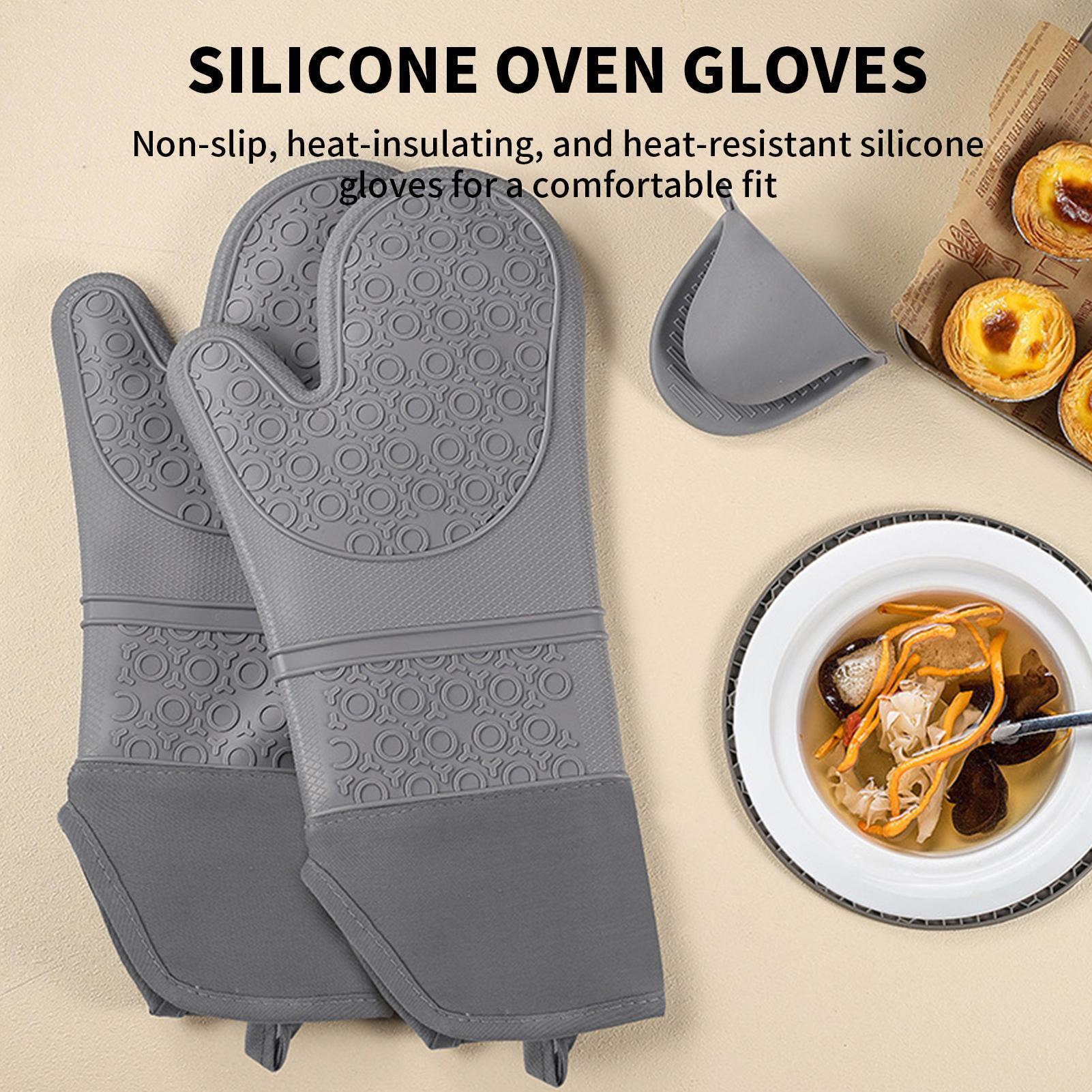 Silicone Insulated Glove Sets Anti Slip Lengthened Thickened High-Temperature Resistant Kitchen Anti Scalding Device CN