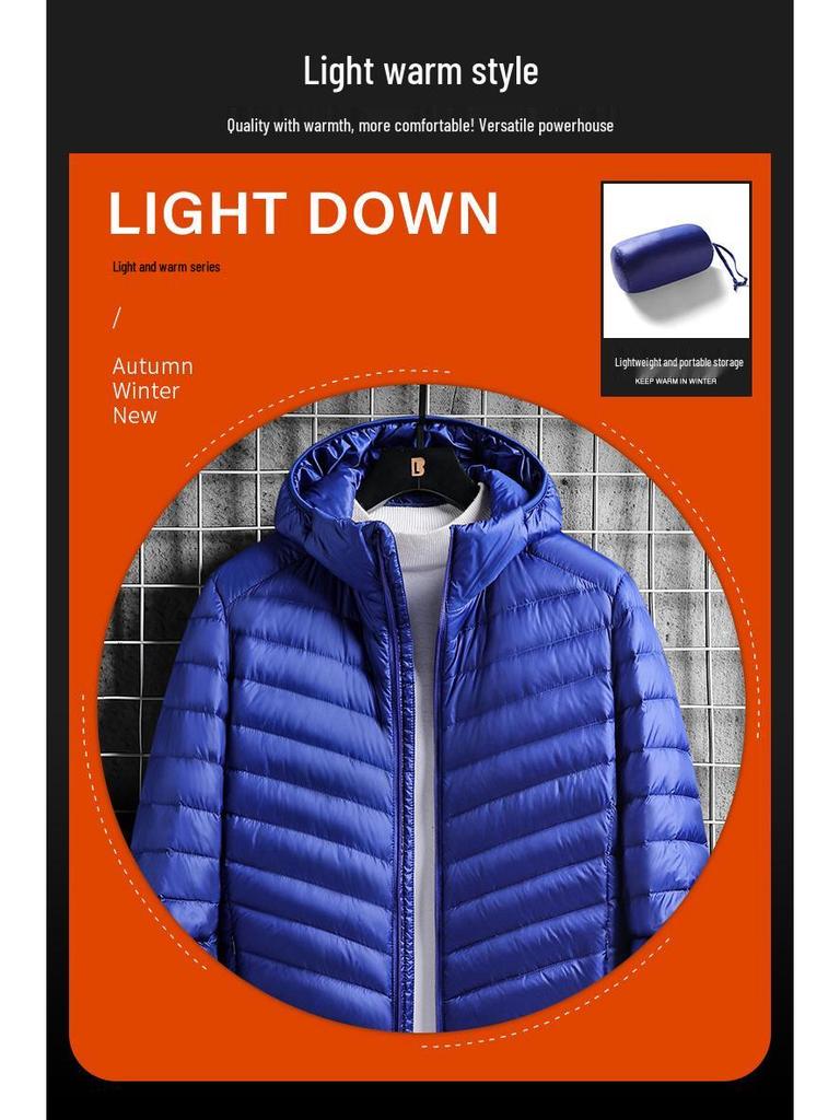 NASA2024 Men's Lightweight Down Jacket - Short, Portable, Thin, Packable, Plus Size, for Autumn & Winter
