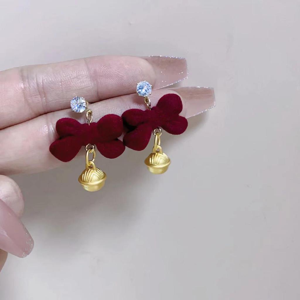Retro French Red Velvet Bow Earrings - Festive Christmas Studs