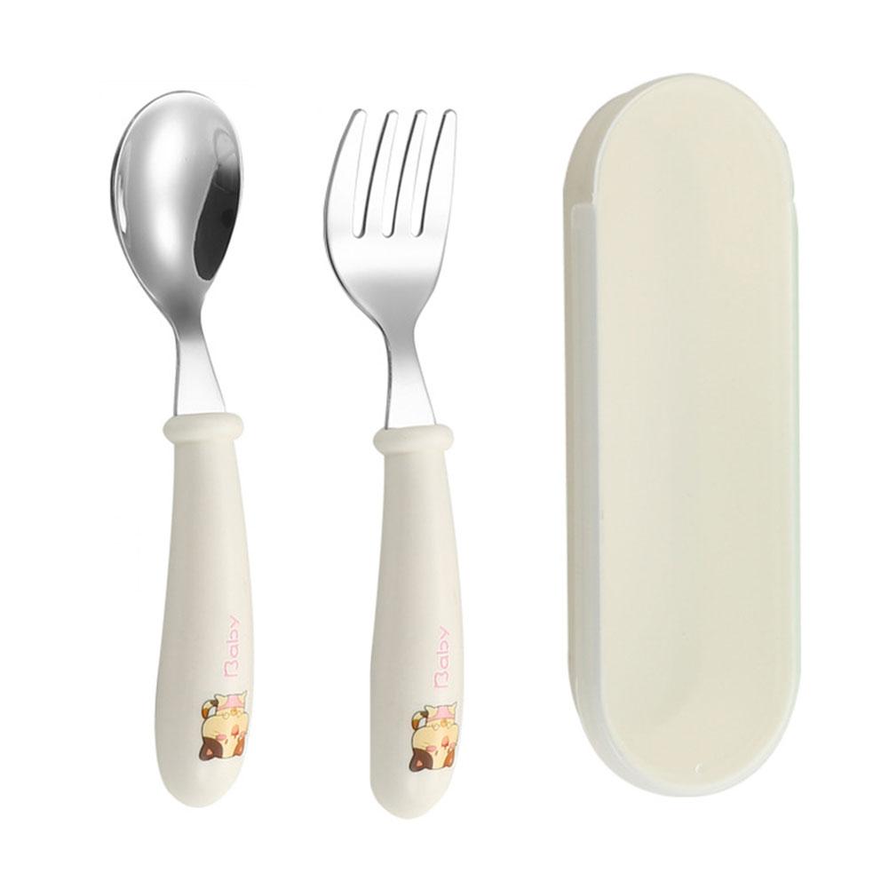 Cartoon 304 Steel Children's Spoon Fork Baby Baby Feeding Spoon Set Eating Training P H2L1