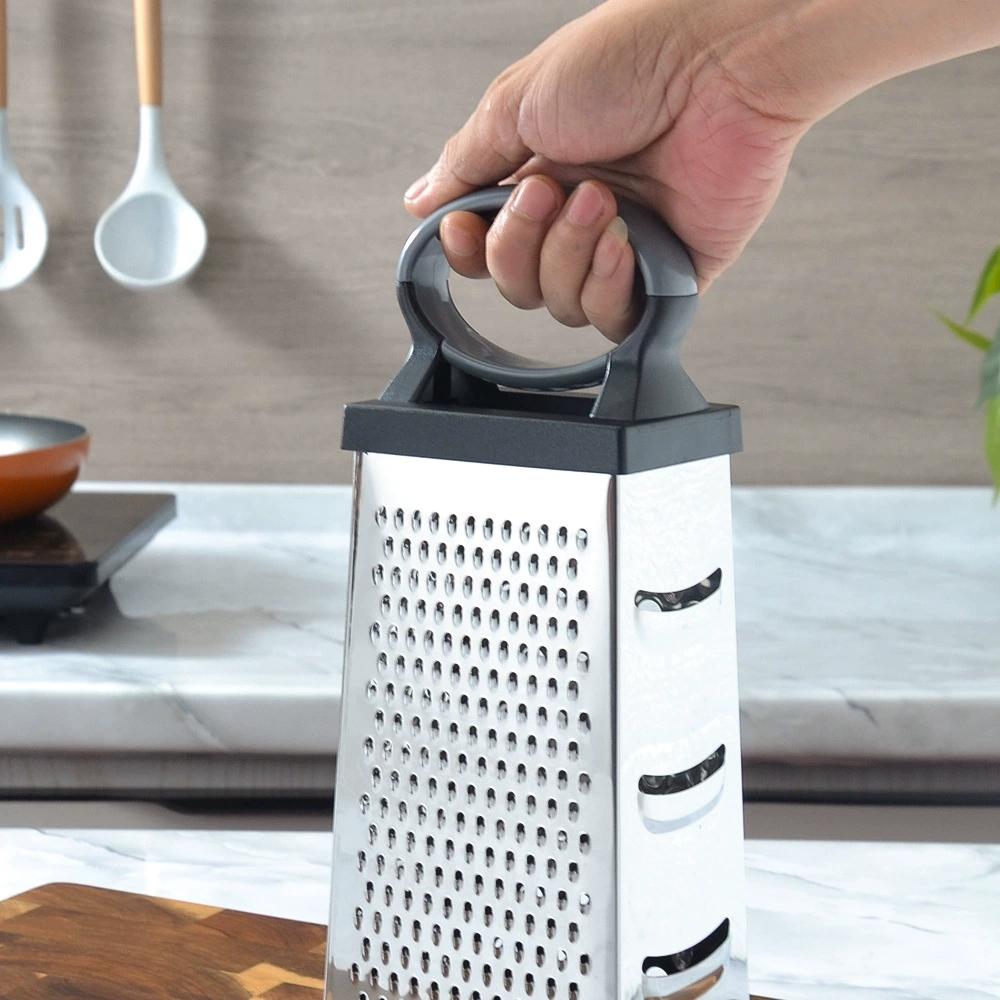 9" 4-Sided Cheese Grater with Handle Stainless Steel Rust Proof & Dishwasher Safe Stainless Steel Vegetable Slicer Food Shredder