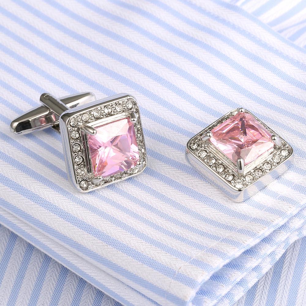 Business dress cufflinks, French shirt cuff buttons, high-quality pink crystal sleeve nails, foreign trade copper buttons 337