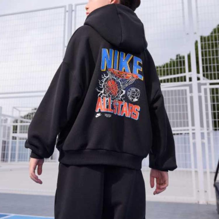 Nike Icon Fleece Loose Fit Hoodie Kids Tops Black HV1747-010
